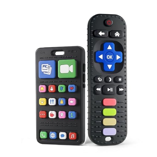Avkast Teething Toys for Baby 3 6 12 18 Months, TV Remote Control Phone Baby Teether Toys, Babies Chew Toys, Food Grade Silicone Teething Toys for Infants, BPA Free, for Babies Gum Relief