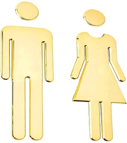 Toilet Signs Self Adhesive for Ladies and Gentlemen Washroom, Perfect for Public Washrooms, Offices, Hotels - Easy Peel & Stick Installation (Gold，19.5 cm）