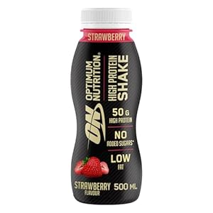 ON High Protein Shake Bottles, Ready to Drink Healthy Snacks, No Added sugars, Low Fat, Post Workout Snack for Men and Women, Strawberry Flavour, 12x500ml, Packaging May Vary