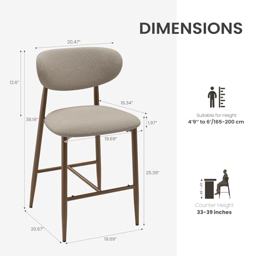 Image of MALOL Bar Stools Set of 2, Counter Height bar stools, Kitchen Bar Stools with Backs, Modern Upholstered, Modern Bar Stools with Metal Legs for Kitchen Island, Counter, Camel
