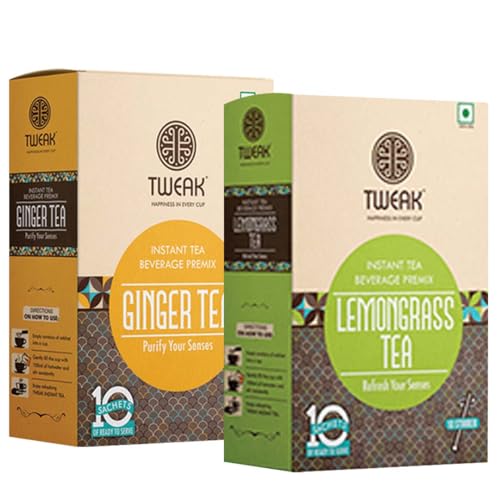 Image of TWEAK Instant Premixes Sachet Combo (20 Sachets) | Premix Ready Mix Drink | (16g x 10 Sachets in One Pack) (Pack of 2, Ginger + Lemongrass)