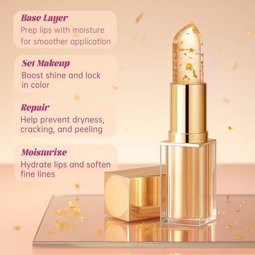 EELHOE 2PCS PH Lipstick Color Changing, Clear Color Changing Lipstick, Transfer Proof Lip Balm with Gold Foil Inside, Long Lasting 12 Hour Wear, Hydrating & Lightweigh