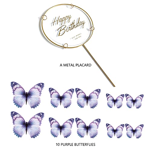 11-Pieces Bule Purple Butterfly Cake Toppers Happy Birthday Metal Gold Happy Birthday Cake Topper Butterfly Birthday Cake Decorations Cake Butterfly Party Decorations #TOP2