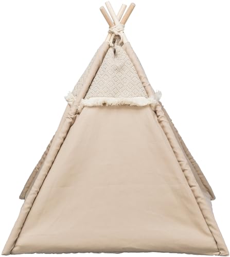 Trixie rutschfestes Tipi für Hunde und Katzen im angesagten Boho-Design Tipi Boho, 55 × 65 × 55 cm, BEIGE - mit integriertem, waschmaschinengeeignetem Wendekissen - 38211