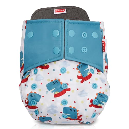 Image of LuvLap Reusable Baby Cloth Diaper, Double Leak Guard, High Absorption, Quick dry, Stain-Proof Comfort & Protection, 3m+, adjustable waist & height with snap buttons, Absorbent insert, White & blue