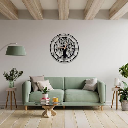 Image of Metal Wall Clock for Living Room, Bedroom, Office, Kitchen, Home and Hall, Stylish Designer Big Size Modern Wall Watch for Home Decor Black (Tree of Life, 40 CMS)