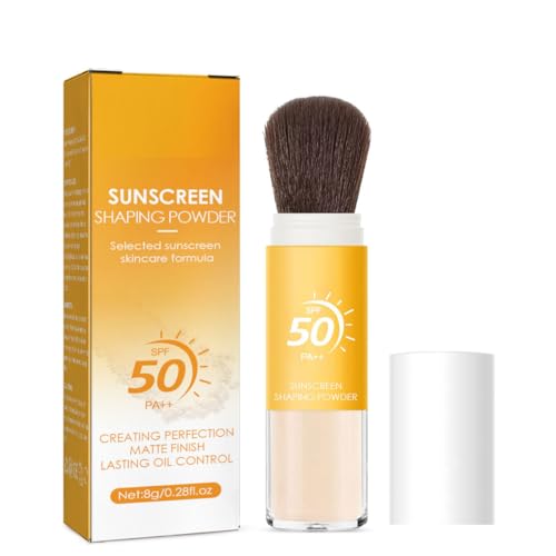 KARLOR Sunnenschutz - Polvo de fijación con cepillo, protector solar SPF 50 PA++, polvo suelto de maquillaje de acabado, polvo mate, control de aceite, fácil de larga duración