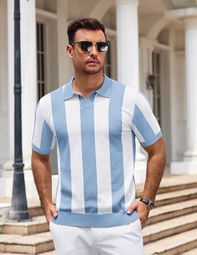 Image of COOFANDY Men's V Neck Short Sleeve Stretch Knit Polo Shirt