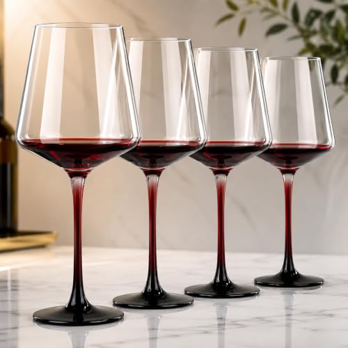 Evjeal Crystal Wine Glasses Set of 4, 18 oz Elegant Red Bottom Wine Glass with Long Stem, Hand Blown Wine Glass for Red or White Wine Tasting, Dinner Party & Gift - image 1