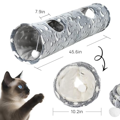 AOKUY Collapsible Cat Tunnel Toy in Suede, Cat tunnels for Indoor Cats with 2 Holes and Suspended Ball,for Cat Puppy, Kitty, Rabbit - Image 2