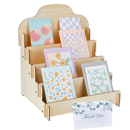 Présentoirs Cartes De Voeux, Présentoir à Cartes Postales En Bois, Présentoir D'Autocollants, Présentoirs En Bois, 4 Étages, Installation Épissure, Pour...