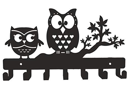 HeavenlyKraft Owl Duo Metal Key Holder, Size 10.6 X 6.1 X 0.8 INCH Steel Key Rack, Metal Key Cabinet, Owl Key Hanger, Medal Hanger, Leash Hanger Standard Black