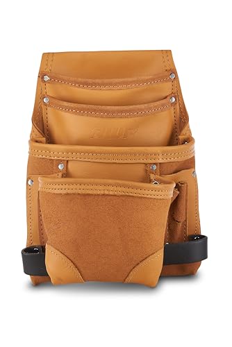 AWP Genuine Leather Premium Tool Pouch Multi-Pocket Organizer for Electricians, Compatible with Work Belts Up to 3 Inches Wide, Professional Tool Box for Efficient Organization, Tan | LT-683-3
