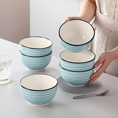 Vancasso Bonbon 24Oz Stoneware Cereal Bowls 5.5 Inch Microwave & Dishwasher Safe Lead-Free Soup Bowls Blue Bowls Set Of 6 Kitchen Bowl For Pasta Oatmeal Salad Dessert #TOP5