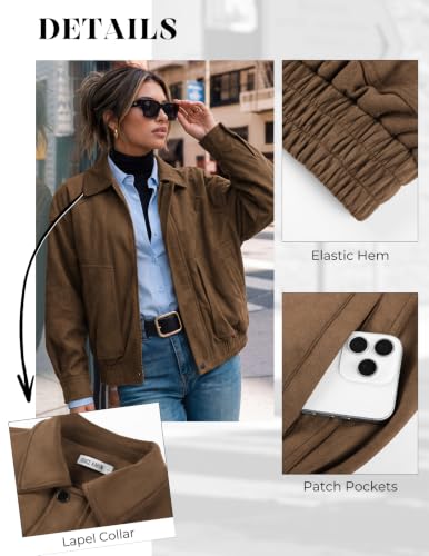 GRACE KARIN Women's Faux Suede Jacket Fall Long Sleeve Coat | 2026 Fashion Casual Oversized Outwear, Lightweight Lapel Motorcycle Style Clothes with Zipper — view 4