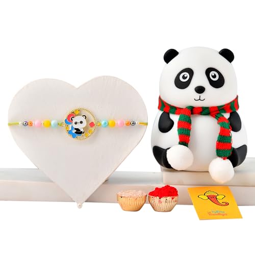 Image of CraftVatika Rakhi Gift Set for Brother, Kids Rakhi with Gift Combo for Brother Bhaiya Boy, Set of 1, Panda with Silicone Panda Touch LED Lamp, for Rakshabandhan, Night Light Lamp