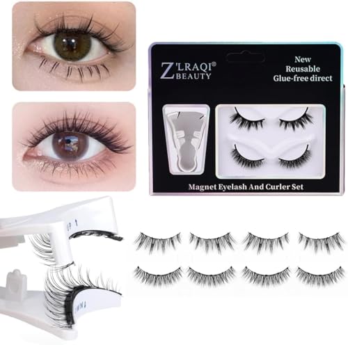 2 Pairs Eyelashes Kit with Magnetic Lash Applicator Natural Wispy Manga Lashes Reusable Magnetic Lashes No Glue False Eyelashes Band with Magnet (MIX2)