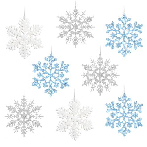 VOPIWOZ 24 Schneeflocken Weihnachtsbaum Deko, Glitzer Schneeflocken...