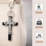 Komomomi Cross Keychain Y2K Aesthetics Bag Charm Keychain Religion Christian Gifts Women Charm for Purse Handbags Backpacks (Black)