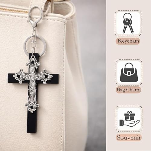 Komomomi Cross Keychain Y2K Aesthetics Bag Charm Keychain Religion Christian Gifts Women Charm for Purse Handbags Backpacks (Black)