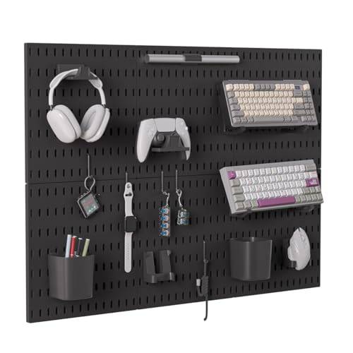 Gliging Controller and Keyboard Holder Wall Mount, Modular Gaming Pegboard with Accessories, Wall Organizer Peg Board for Keyboard Xbox PS5 PS4 Switch, Video Game Storage(33″×22″)