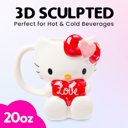 Image of Silver Buffalo Sanrio Hello Kitty Holding Love Heart, 3D Sculpted Mug, 20oz | Ceramic, 0.59 Liters