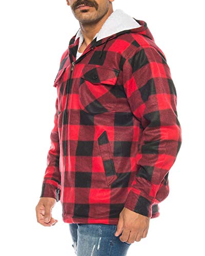 Preisvergleich Produktbild Benk Winter Thermohemd mit Kapuze Holzfällerhemd gefüttert Arbeitsjacke Flanellhemd (Rot / Schwarz, XXL)