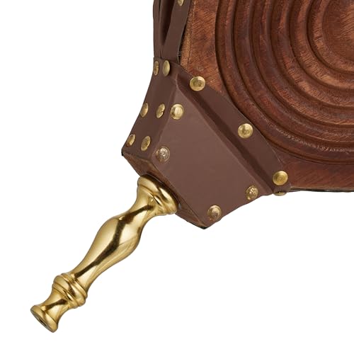 Relaxdays Blasebalg, Holz, Luftgebläse für Grill & Kamin, Länge: 47 cm, rustikales Design, Handblasebalg, braun/gold