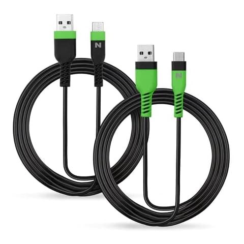 NiTHO Jeu de 2 Câbles de Chargement Compatible avec la Manette Xbox Series X/S, Câble de Chargement Extra Long de 4 Mètres Permettant à 2 Joueurs de Jouer à Distance (2 Câbles, Vert Noir) Cover