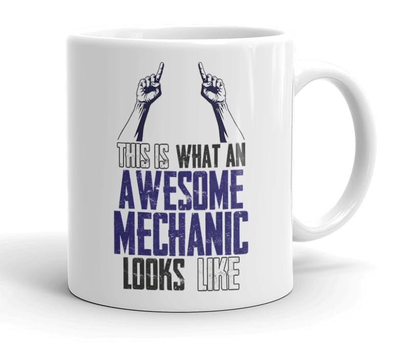VIROSA Funny Mechanic Mug – “This is What an Awesome Mechanic Looks Like” – Gift for Garage or Car Lovers – 11oz Ceramic Cup