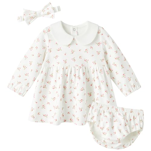 Image of pureborn Baby Girls Dress with Bloomer Infant Girl Cotton Playwear Dress 0-24 Months