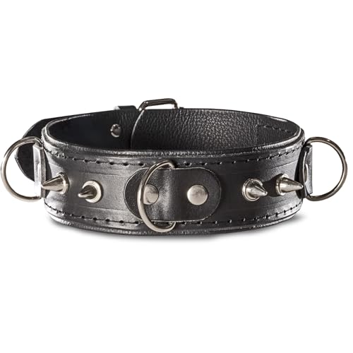 Please Halsband Leder für Männer Leon – Verstellbarer Kragen mit Ringen für Herren – Robuste Fixierung für Rollenspiele & Fetisch - Handgefertigt aus Naturleder (37-43 cm)
