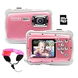 LUCKYCAM Kids Camera, 3M Waterproof Camera with 2.0 Inch LCD Display, 21MP HD Digital Camera for Children Include 32G Micro SD Card and Float Strap （Pink）