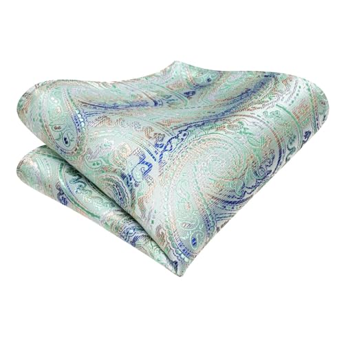 Image of Hi-Tie Paisley Floral Ties Set for Men Silk Mens Stripes Necktie Pocket Square Cufflinks Set Formal Business