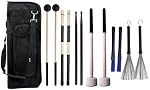 Grand sac de bâtons de tambour avec 6 Paire Bâton de tambour et de Mallet Set Nylon Bâtons de tambour, Bambou Jazz Bâtonnets de tambours, Brosses de fils de tambour rétractables, Basse Bâteau de tambour pour Jazz Folk Rock Band Drummers
