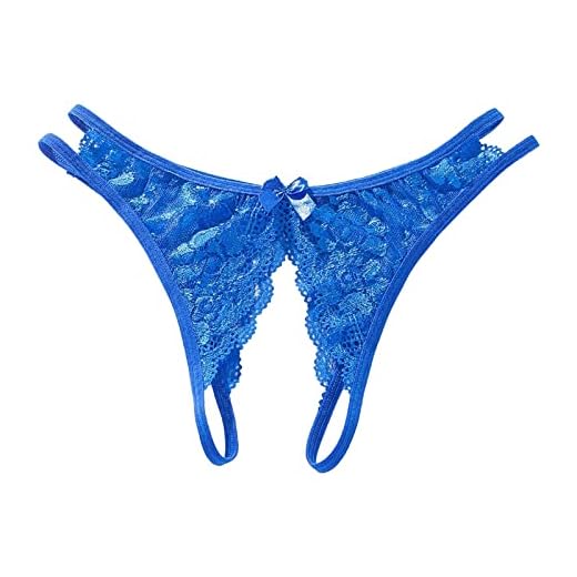 Generisch Ropa interior de encaje seductora para mujer, tangas elegantes con aspecto abierto, medias finas transpirables alternativas, azul, talla única
