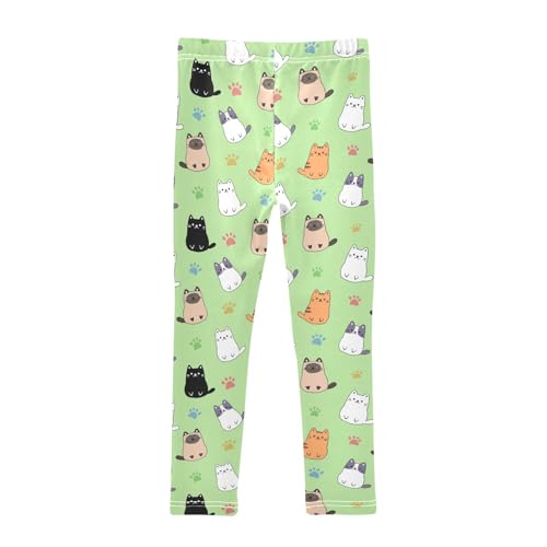 Cute Cartoon Simple Cats Green Girls Leggings Soft Comfortable Athletic Leggings Dancing Pants for 4-10 Years2
