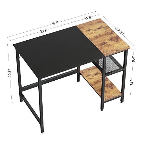 Cubicubi Computer Home Office Desk, 40 Inch Small Desk Study Writing Table With Storage Shelves, Modern Simple Pc Desk With Splice Board,Black Brown Finish #TOP2