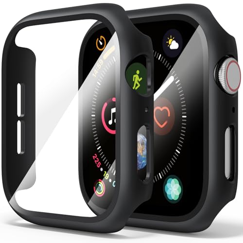 Tobfit Cover per Apple Watch SE3/SE2/SE/Serie 6/Serie 5/Serie 4 40mm Con Vetro Temperato, Custodia Rigida Protezione Totale Sottile HD Clear Pellicola Protettiva Per iWatch 40mm (Nero)