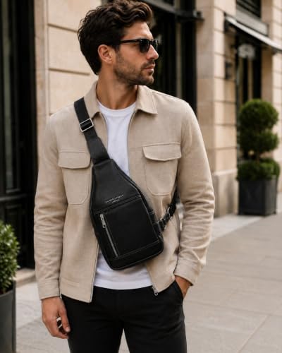 Image of Allen Cooper Premium Leather Sling Bag for Men | Crossbody Messenger Bag with Adjustable Shoulder Strap | Travel Organizer Shoulder Bag for Daily Use, Office & Outdoor Carry