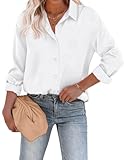 Chigant Women's Satin Silk Blouse Casual V-Neck Button Down Shirts Business Blouse Top(White,XX-Large)