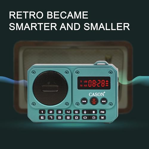 Image of Cason FR11- Portable Fm Radio Pocket Radio with USB and Bluetooth Mini Radio Speaker - LCD Display,Number Pad,Type C Charging,Headphone Jack,SD Card,USB Input(Green)