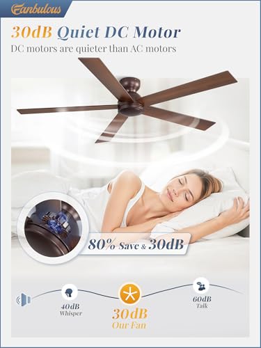 Image of Fanbulous 60 Inch Low Profile Ceiling Fan without Light, Brown, Farmhouse