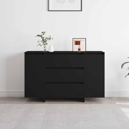 Aparador negro 120 x 41 x 75 cm madera con 3 cajones cómoda moderna para salón 5