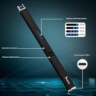 SUPRUS Accendino elettrico ad arco elettrico, antivento, senza fiamma, USB, ricaricabile, con serratura di sicurezza per candele, barbecue, campeggio