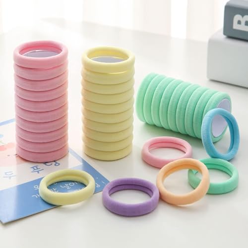 Image of 100 Pcs Thick Seamless Spring Hair Ties, Ponytail Holders Hair Accessories No Damage for Thick Hair Christmas Gift(Spring Colors) | Strong All-Day Hold Hair Bands for Thick Thin Hair, Seamless Stretch, Snag-Free No Pull, Hair Accessories for Everyday Use