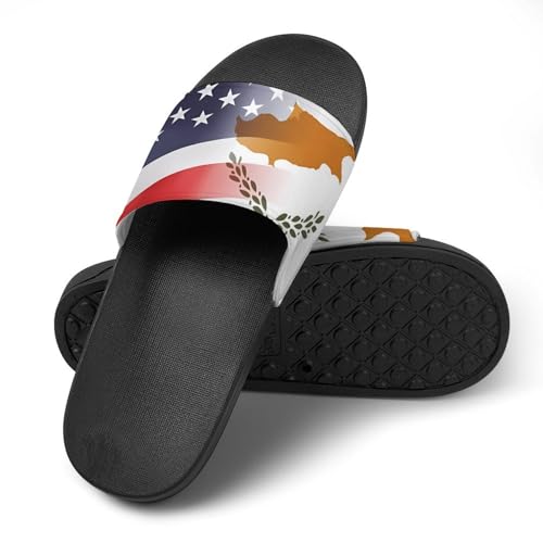 Flag of Cyprus And U.S. FLAG House Sandals Non-Slip Bathroom Slippers Beach Summer Shoes for Men Women4