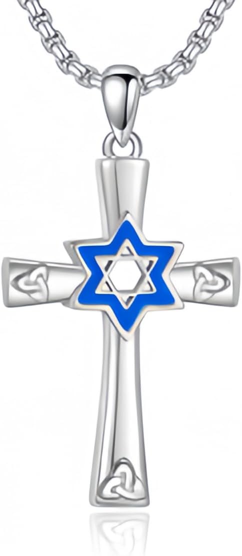 Celtic Cross Necklace 925 Sterling Silver Jewish Cross Pendant Star of David Necklace Clover Viking Irish Jewelry Religious Protective Gift for Men Women