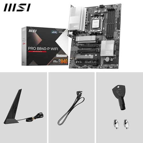 Image of MSI PRO B840-P WiFi Motherboard, ATX - Supports AMD Ryzen 9000 /8000 / 7000 Processors, AM5 - DDR5 Memory Boost 8000+ MT /s (OC), PCIe 4.0 x16, M.2 Gen4, Wi-Fi 7, 2.5G LAN