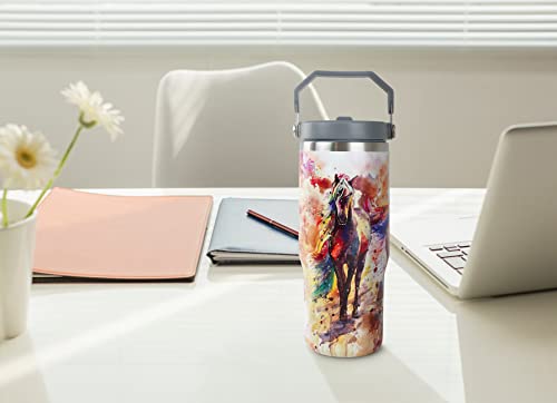 Exacmos 30Oz Horse Gifts Tumbler For Women With Lids And Straws, Stainless Steel Vacuum Insulated Coffee Tumbler, Travel Mug Water Bottle, Horse Stuff Accessories Decor(Watercolor Brown Horse) #TOP5